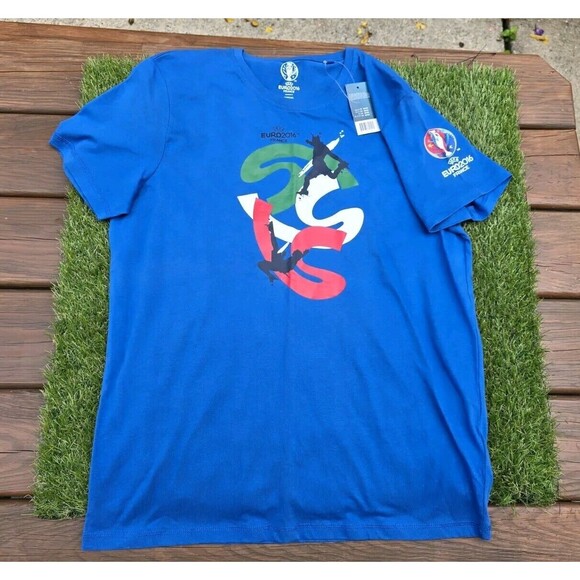 UEFA Euro 2016 FRANCE Soccer Futbol European Cup Mens Blue T Shirt Size M NWT - Picture 1 of 14
